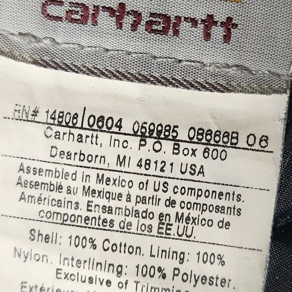 Carhartt Jacket Mens 46 Regular Black Quilted Workwear Canvas Insulated 14806